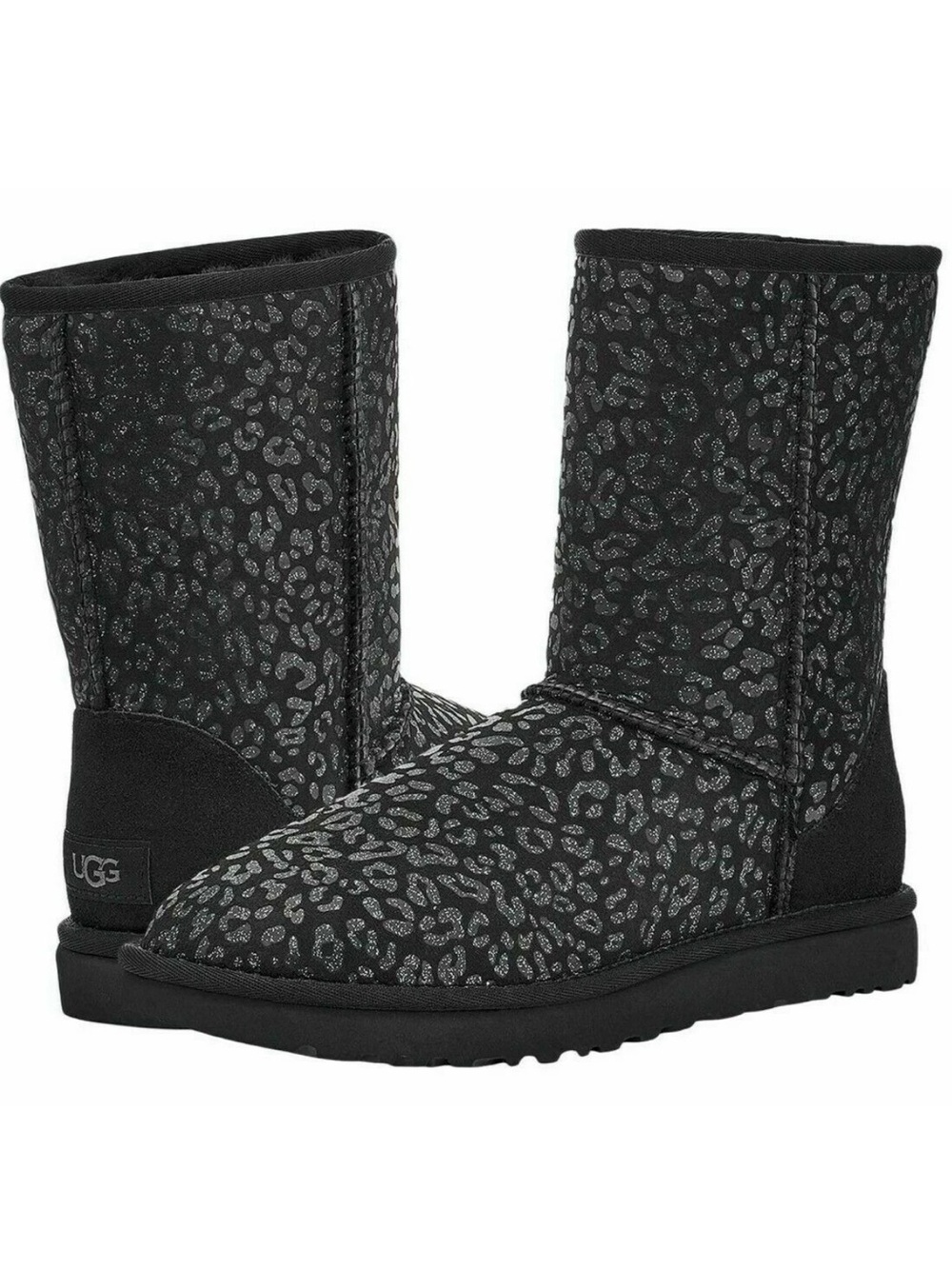 NEW UGG Uggs CLASSIC SHORT SNOW LEOPARD Black Suede Boots 7 - Picture 1 of 9